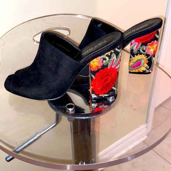 Public Desire Shoes - Public Desire Sian Faux Suede  raised block heels w/ beautiful embroidery 🌺🌸